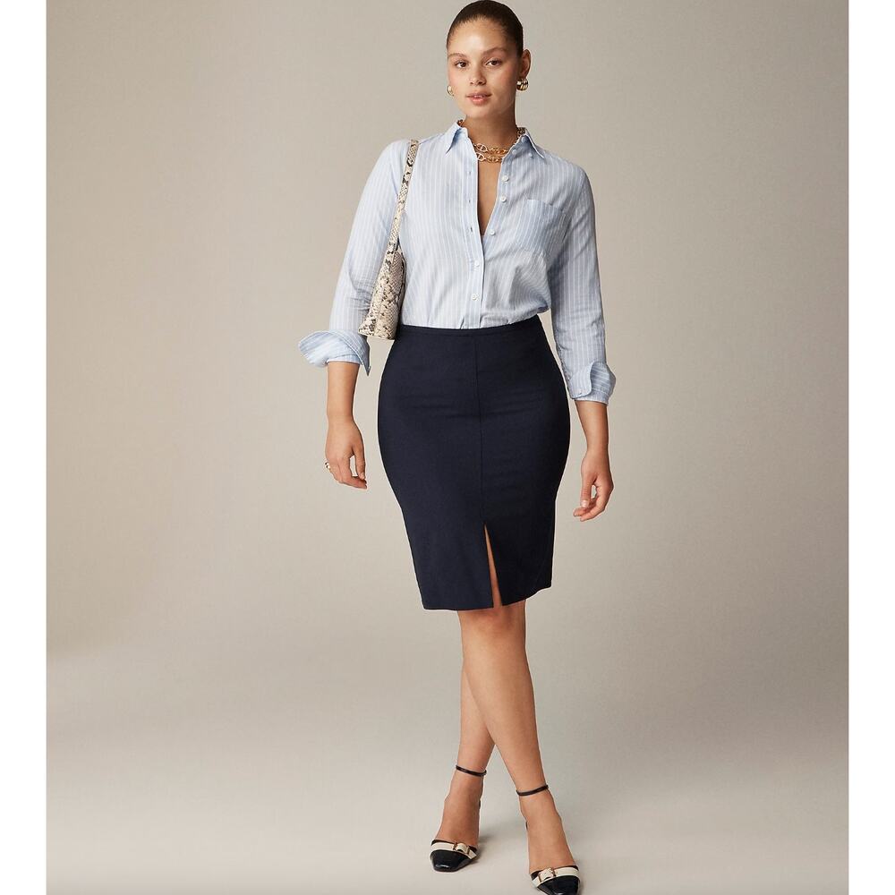 NEW J.Crew Pencil Knee Length Skirt Italian Bi Stretch Wool Blend Black US 10